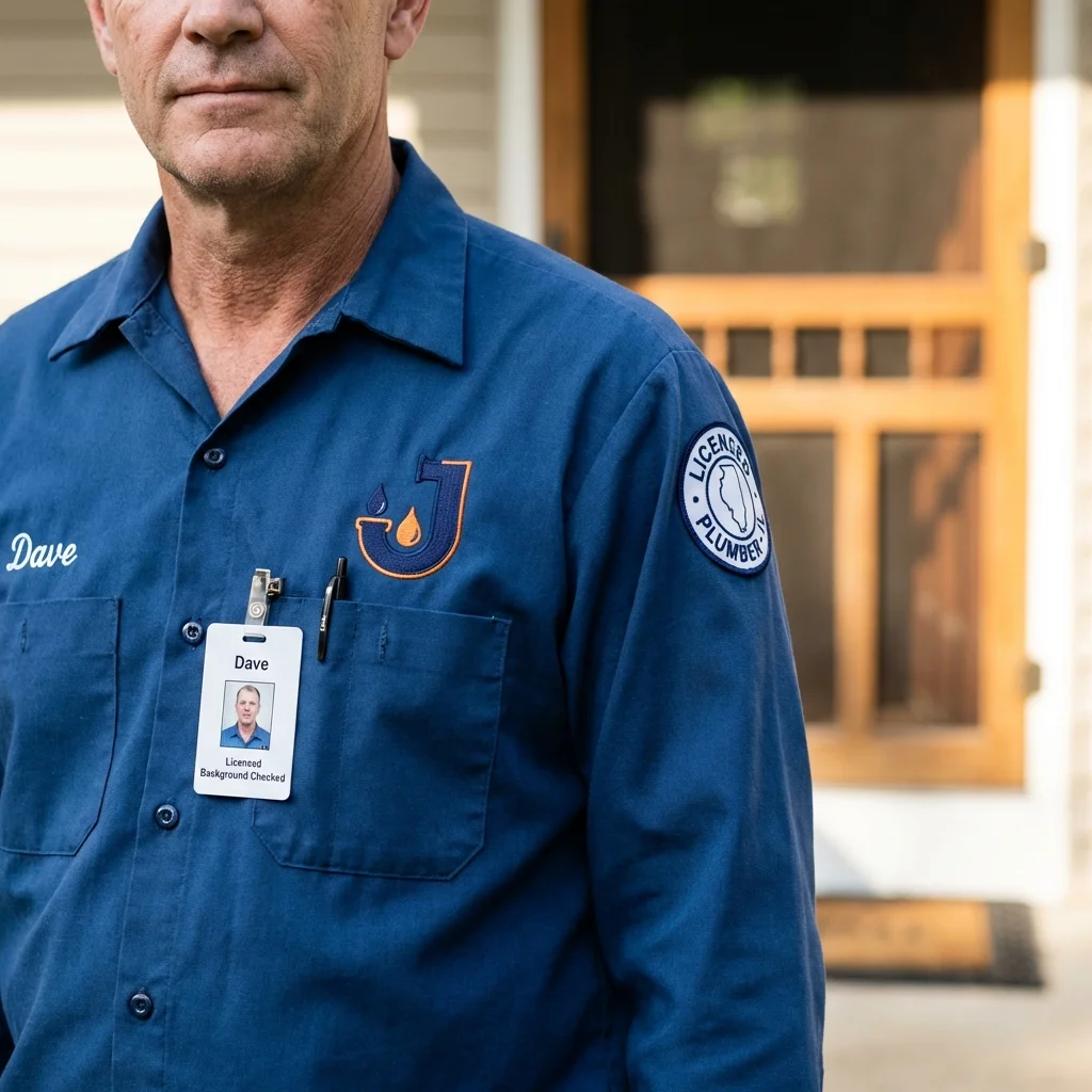 Licensed plumber showing ID badge in Elmwood Park, IL
