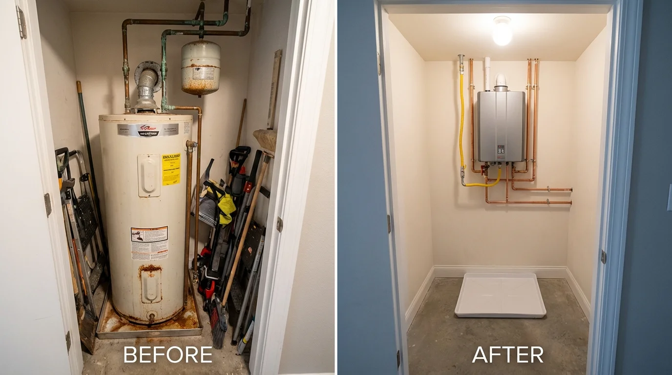 Tank water heater versus wall-mounted tankless unit comparison for Elmwood Park, IL homeowners