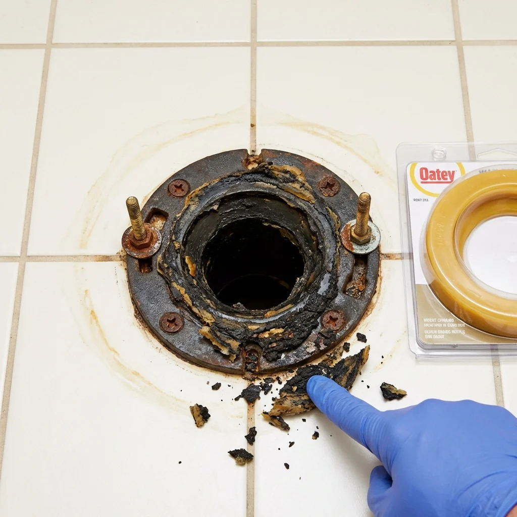 Failed wax ring showing water seepage at the base of a toilet in a Elmwood Park, IL home